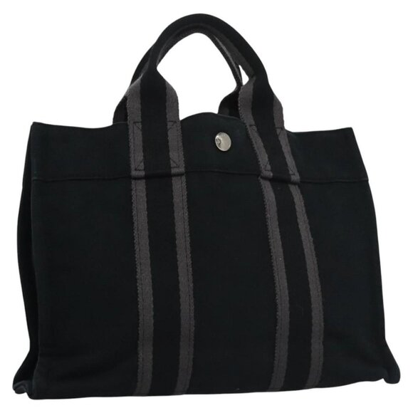 HERMES Fourre Tout PM Hand Bag Canvas Black Auth ti2780 - Picture 1 of 16